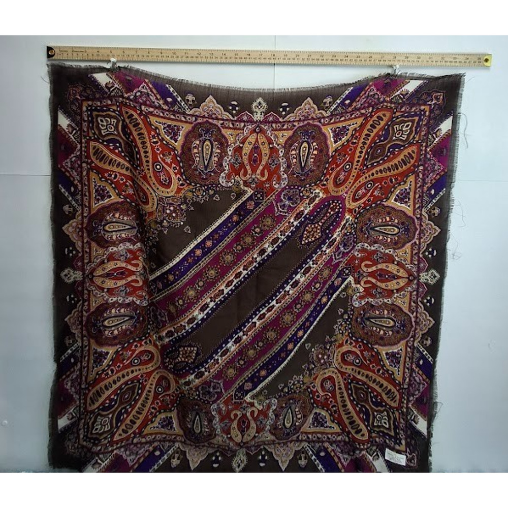 Vintage Wool Paisley Scarf Brown Boho Square Baar and Beards Japan 1970s - Picture 8 of 12